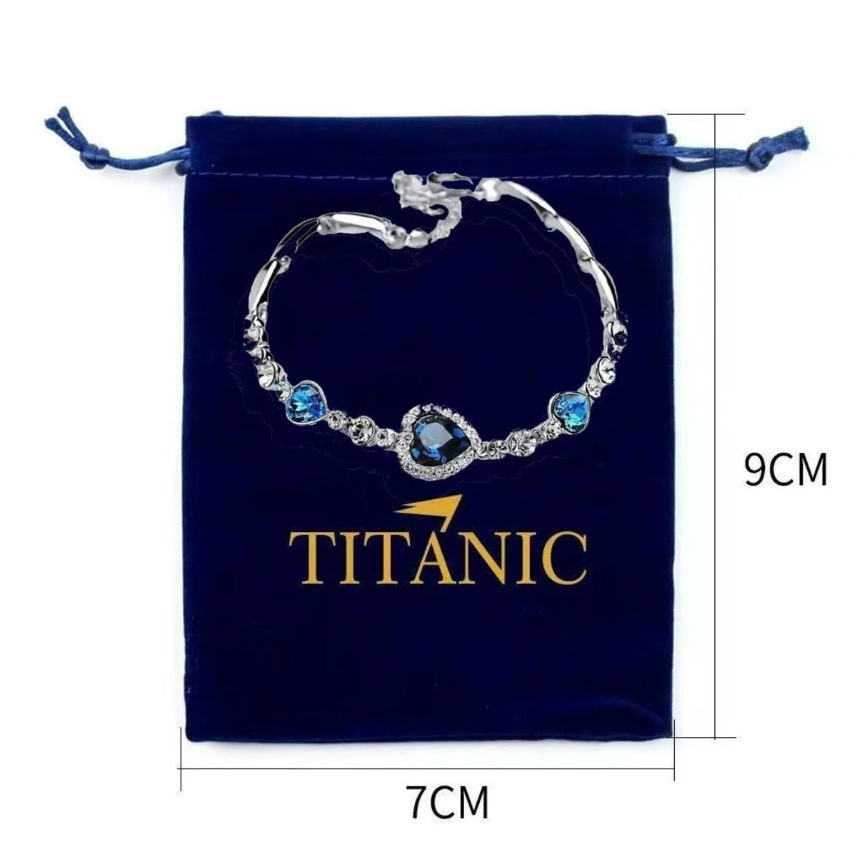 Ocean Heart Titanic Blue Red Pendant Earring Necklace+Velvet Bag