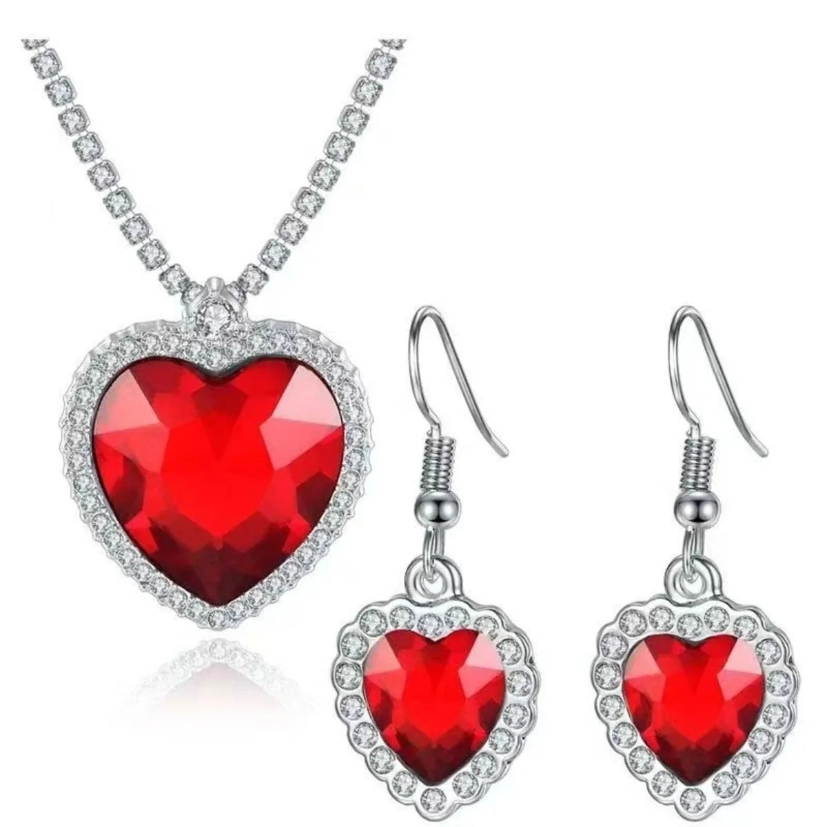 Ocean Heart Titanic Blue Red Pendant Earring Necklace+Velvet Bag