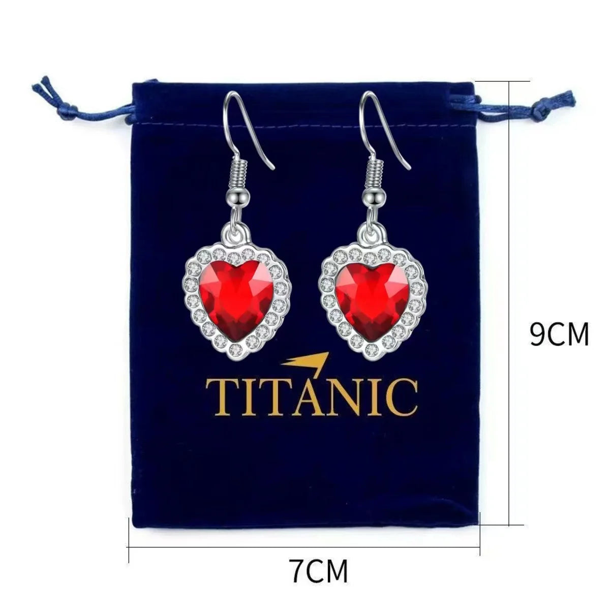 Ocean Heart Titanic Blue Red Pendant Earring Necklace+Velvet Bag