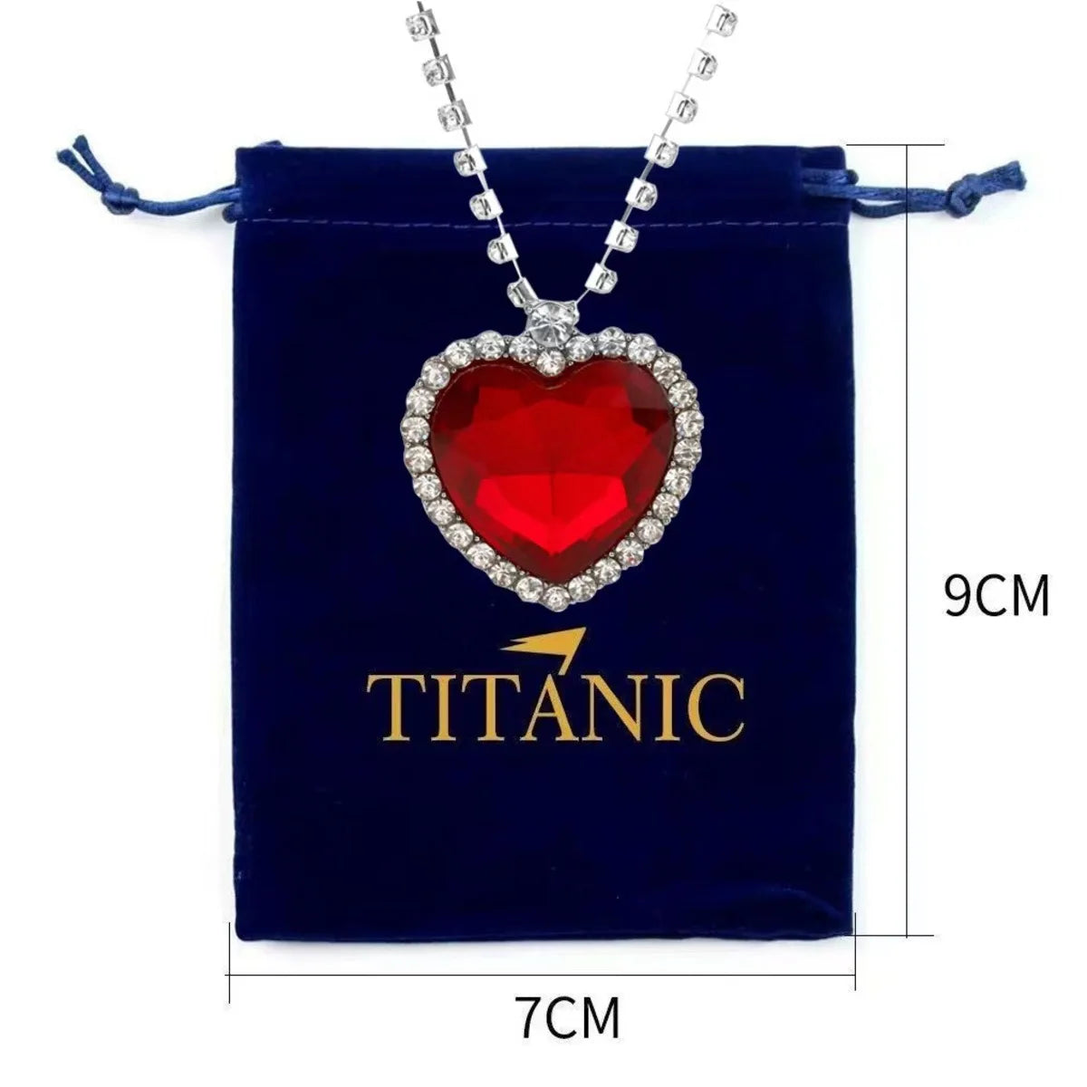 Ocean Heart Titanic Blue Red Pendant Earring Necklace+Velvet Bag