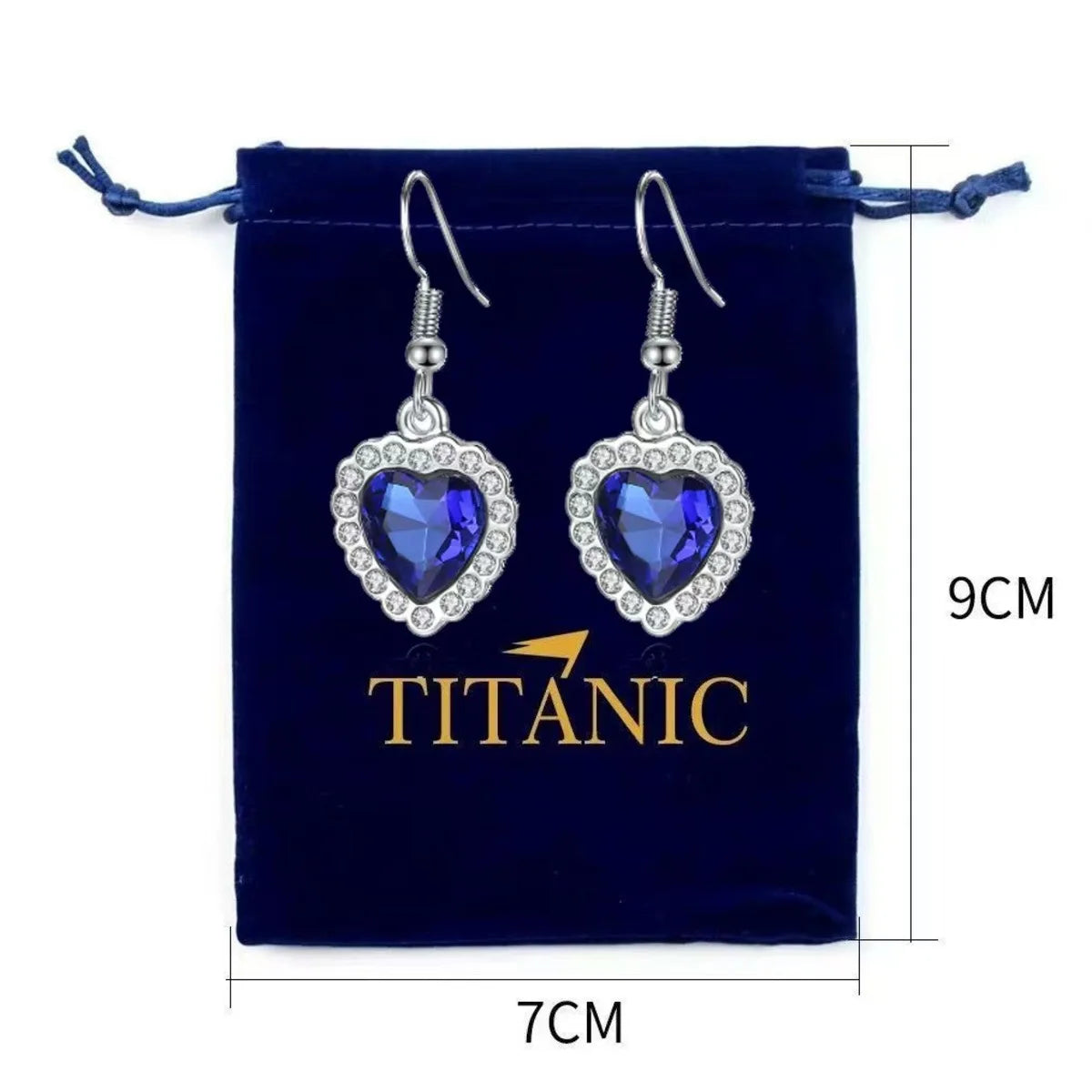 Ocean Heart Titanic Blue Red Pendant Earring Necklace+Velvet Bag