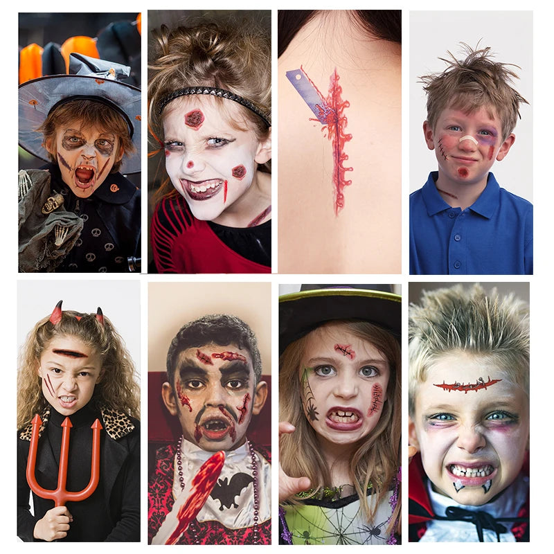 6pcs Halloween Bloody Wound Tattoo Stickers Trick Scary Waterproof Temporary Tattoo