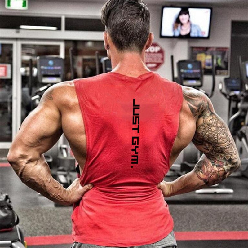 Brand Just Gym Clothing Fitness Men Sides Cut Off T-shirts Workout Sleeveless Vest
