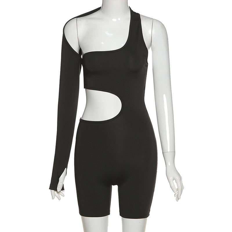 Summer Autumn Women Fitness Jumpsuit One Shoulder Skinny