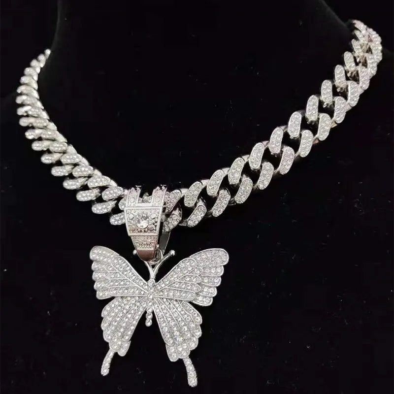 Hip Hop Iced Out Bling butterfly Pendant Necklace Fashion Charm Jewelry