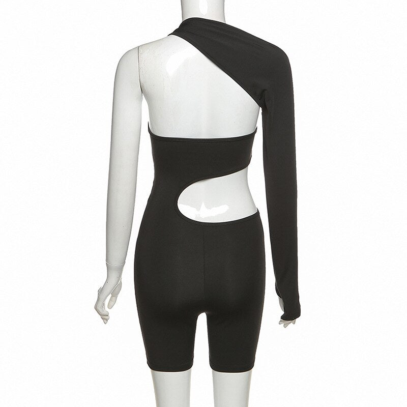 Summer Autumn Women Fitness Jumpsuit One Shoulder Skinny