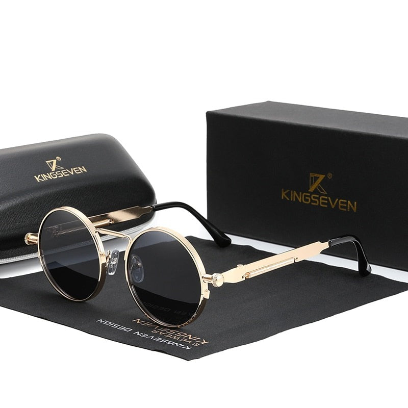 Gothic Steampunk Polarized Vintage Round Metal Frame Sunglasses