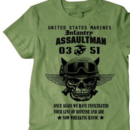 US Marines Infantry Assaultman T shirt men army short sleeve casual tee L