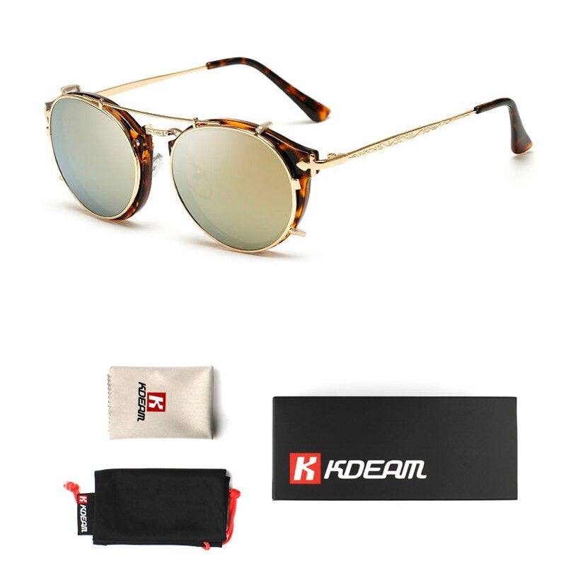 Happy Clip On Removable Round Glasses Steampunk Sunglasses