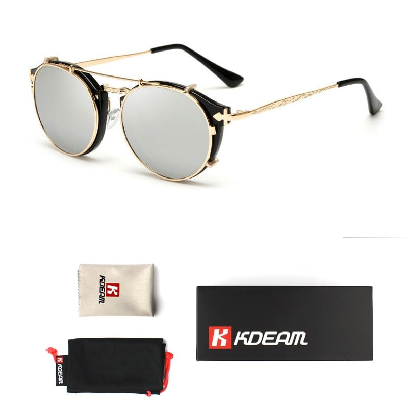 Happy Clip On Removable Round Glasses Steampunk Sunglasses