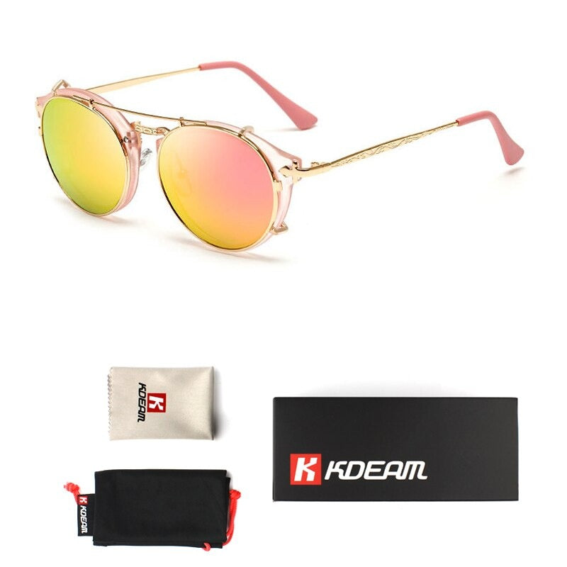Happy Clip On Removable Round Glasses Steampunk Sunglasses