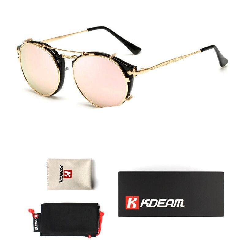 Happy Clip On Removable Round Glasses Steampunk Sunglasses