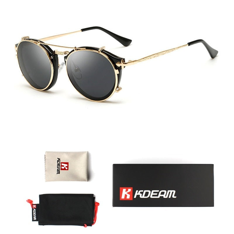 Happy Clip On Removable Round Glasses Steampunk Sunglasses