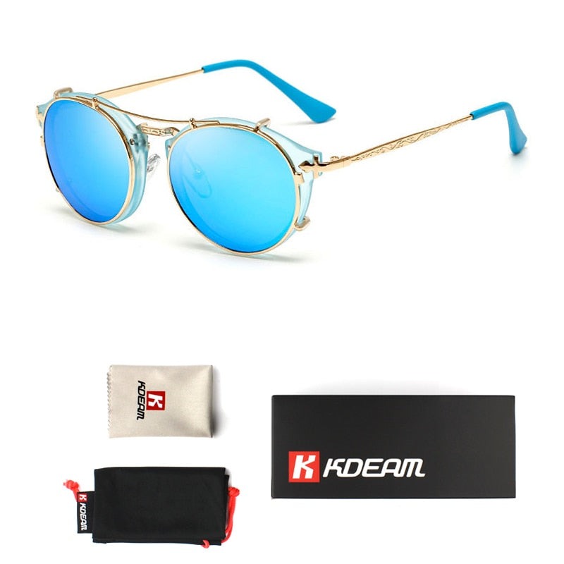 Happy Clip On Removable Round Glasses Steampunk Sunglasses