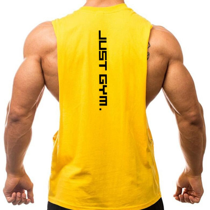 Brand Just Gym Clothing Fitness Men Sides Cut Off T-shirts Workout Sleeveless Vest