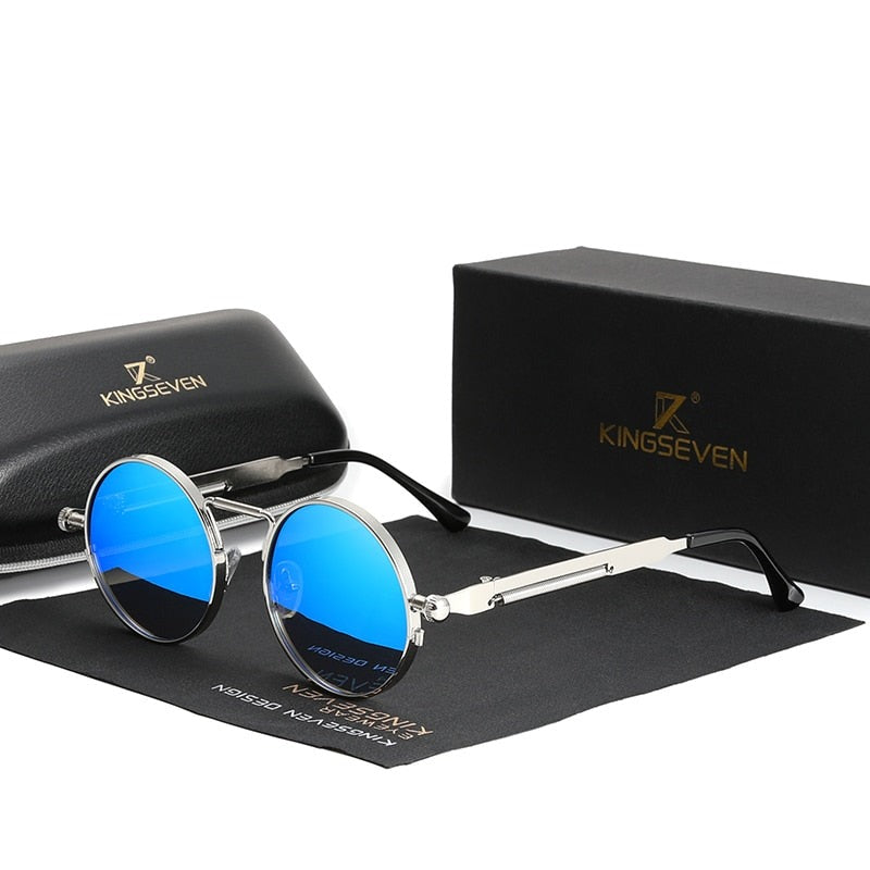 Gothic Steampunk Polarized Vintage Round Metal Frame Sunglasses