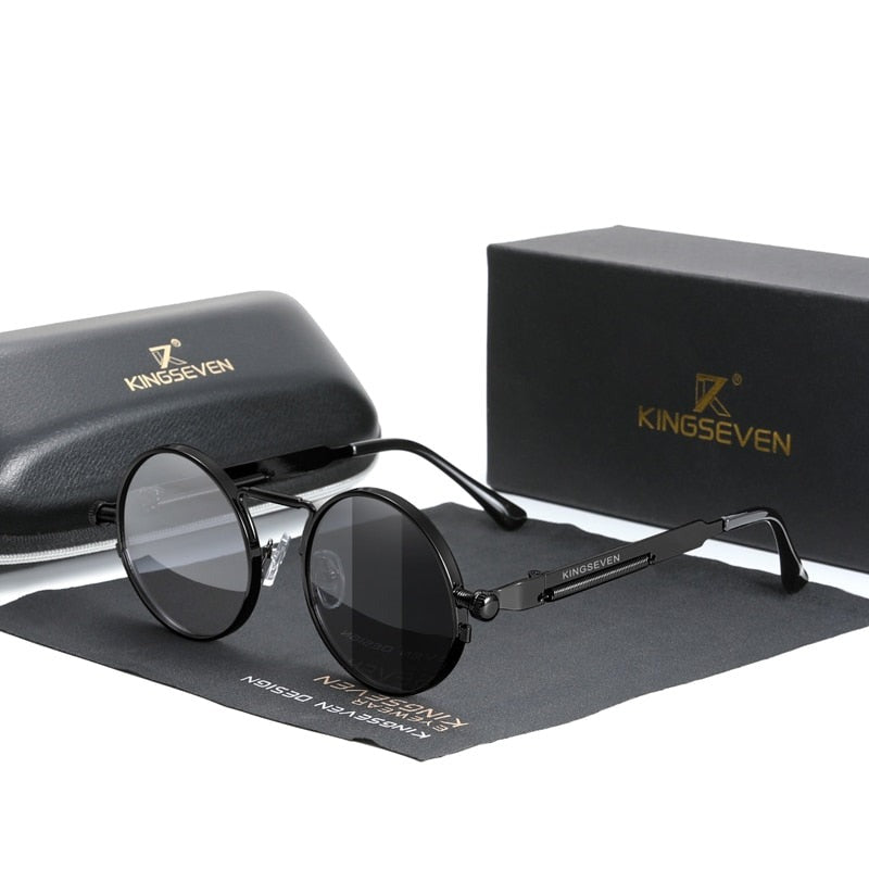 Gothic Steampunk Polarized Vintage Round Metal Frame Sunglasses