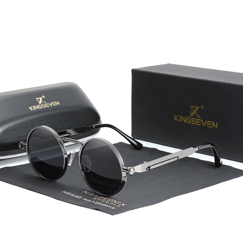 Gothic Steampunk Polarized Vintage Round Metal Frame Sunglasses