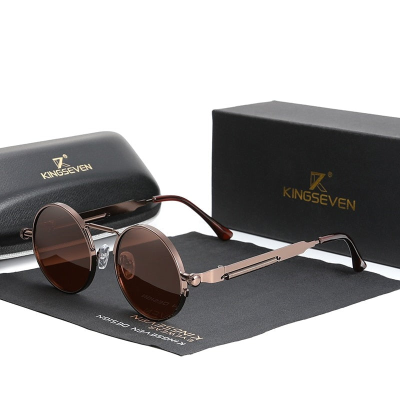 Gothic Steampunk Polarized Vintage Round Metal Frame Sunglasses