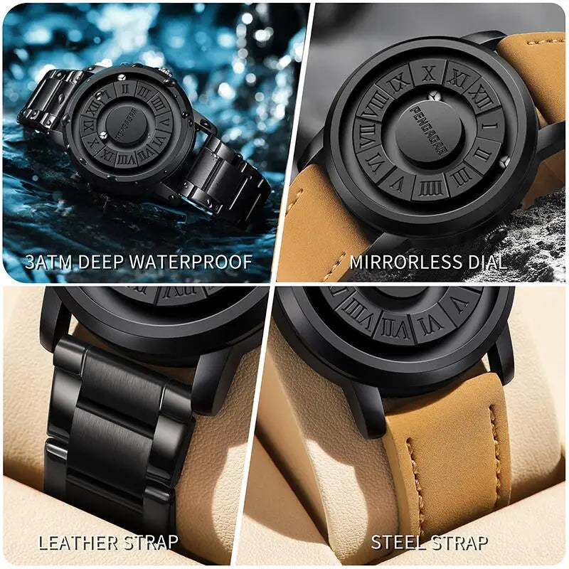 Luxury Watch Men Creative Scrolling Pointer Magnetic Force Sport Watch