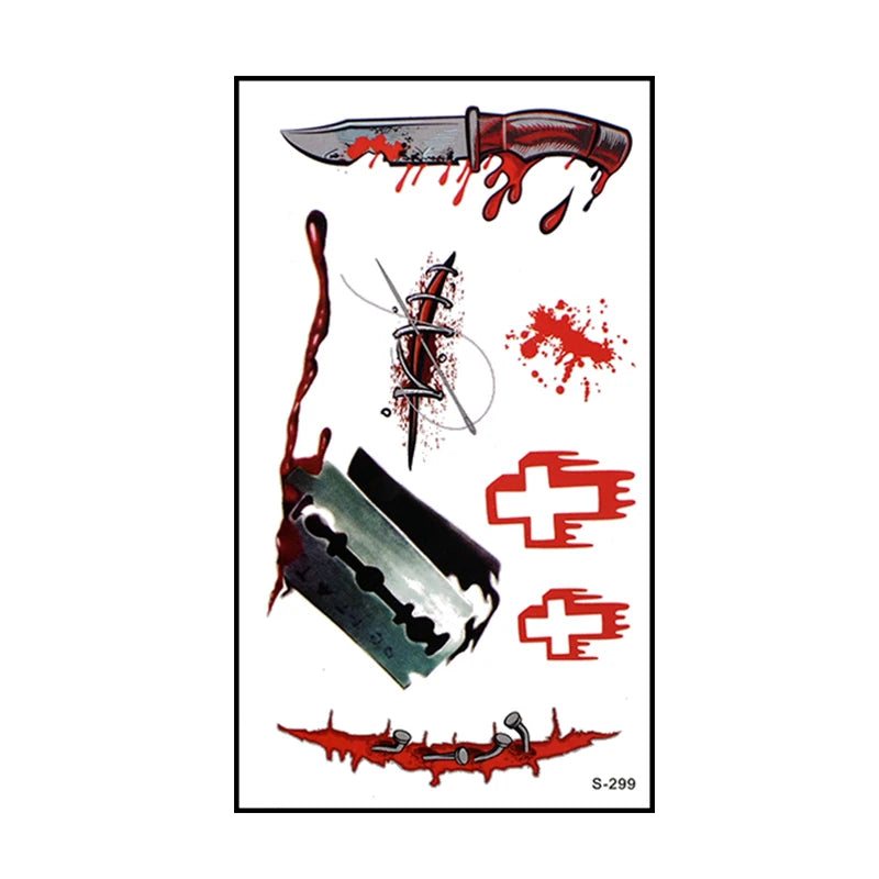 6pcs Halloween Bloody Wound Tattoo Stickers Trick Scary Waterproof Temporary Tattoo