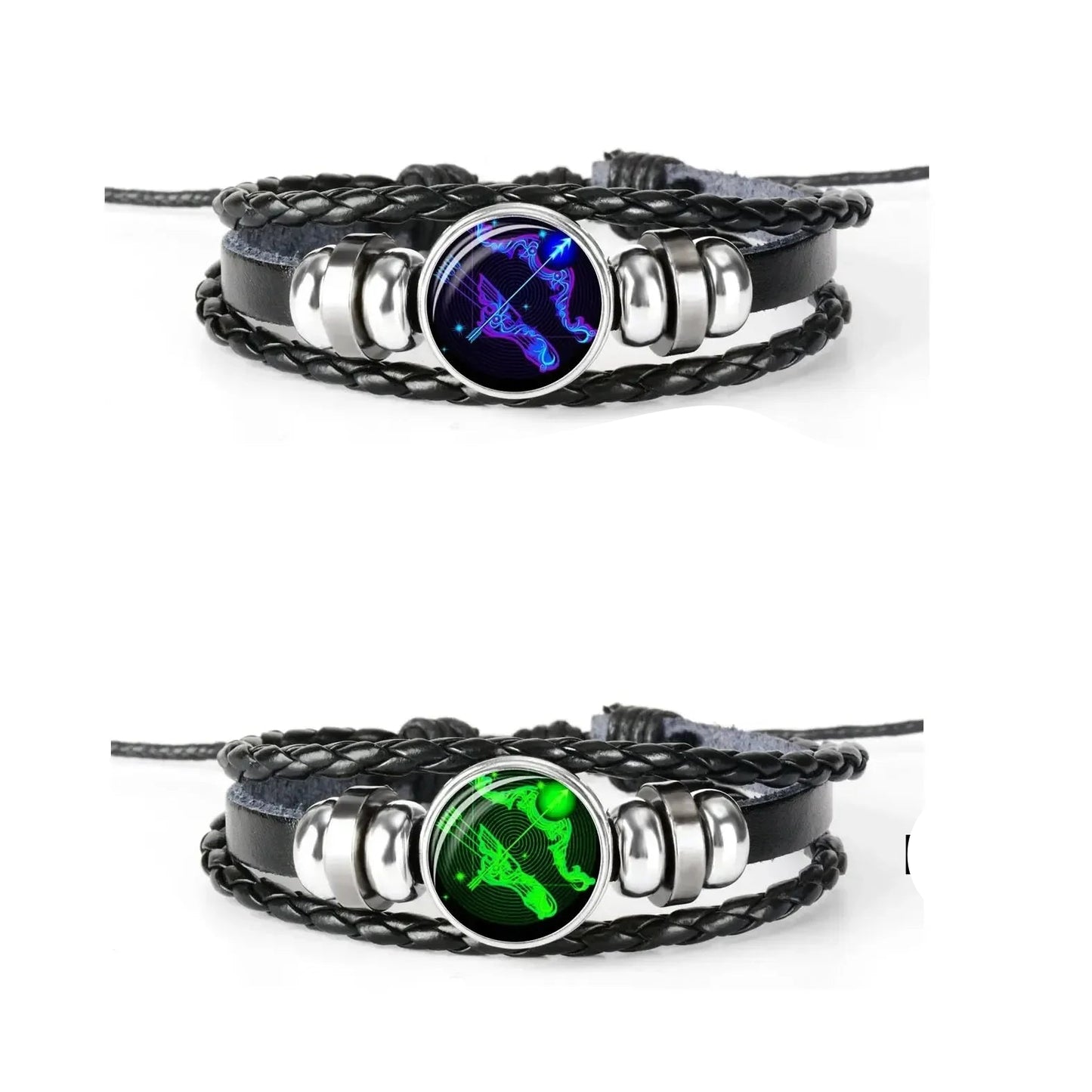 12 Constellation Zodiac Sign Black Braided Leather Bracelet