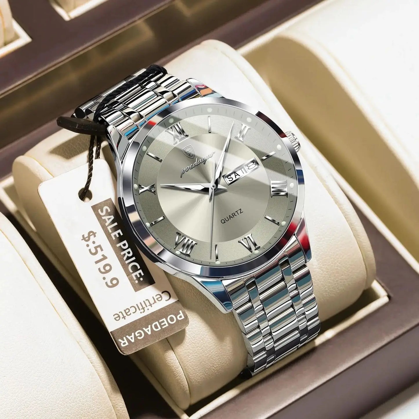 POEDAGAR Luxury Fashion Men Waterproof Luminous Date Week Man Wristwatch