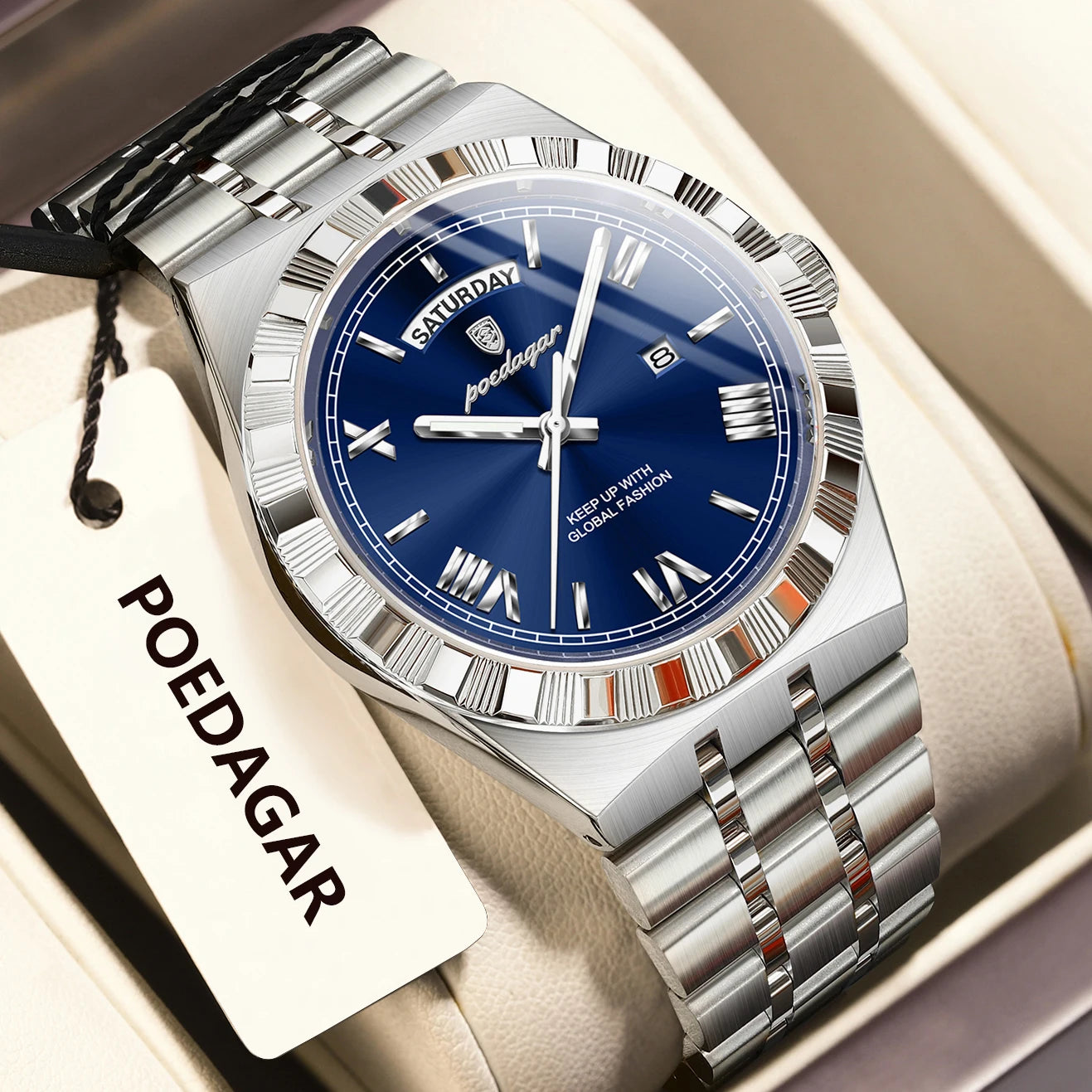POEDAGAR Original Luxury Man Watch Week Date Luminous Waterproof Watches