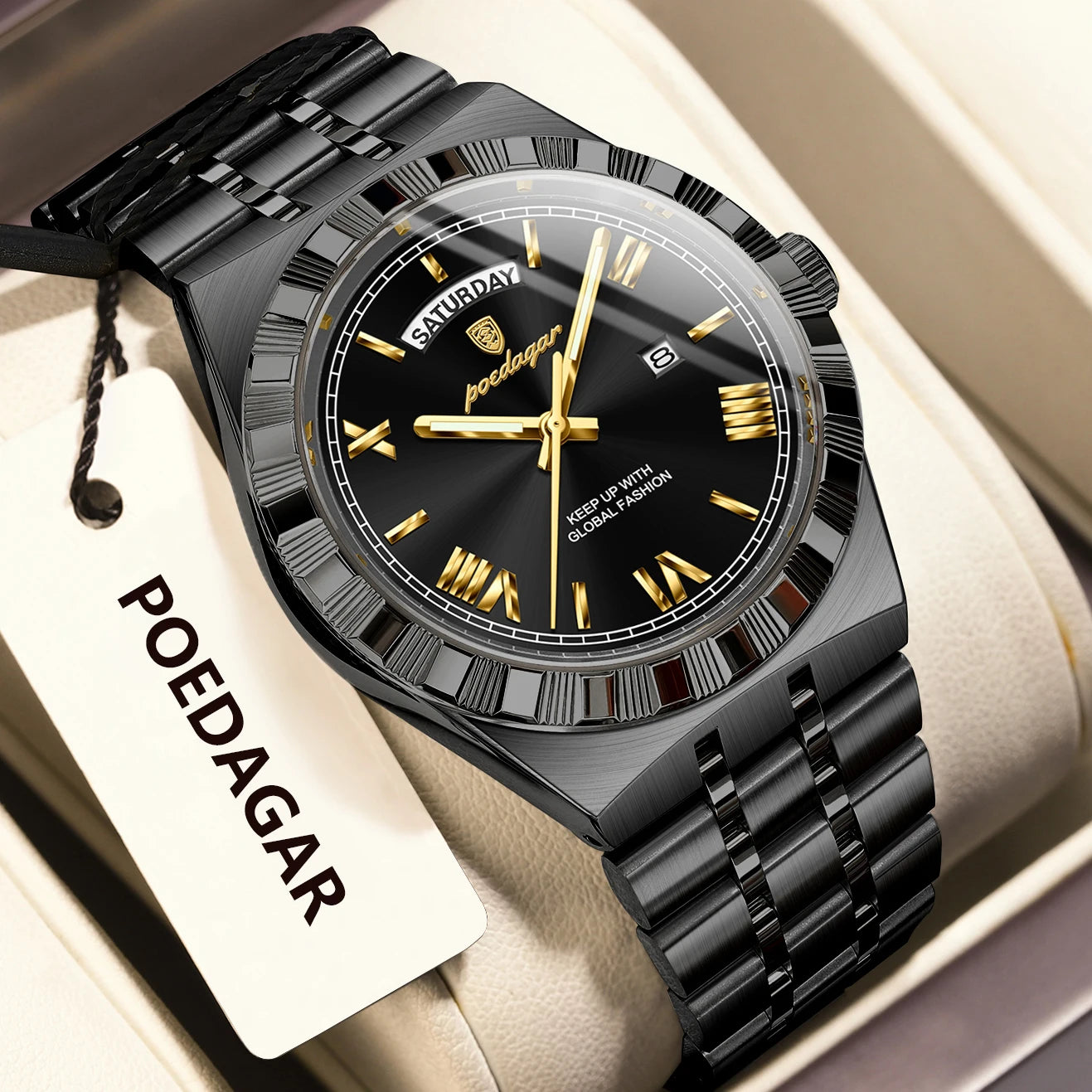 POEDAGAR Original Luxury Man Watch Week Date Luminous Waterproof Watches