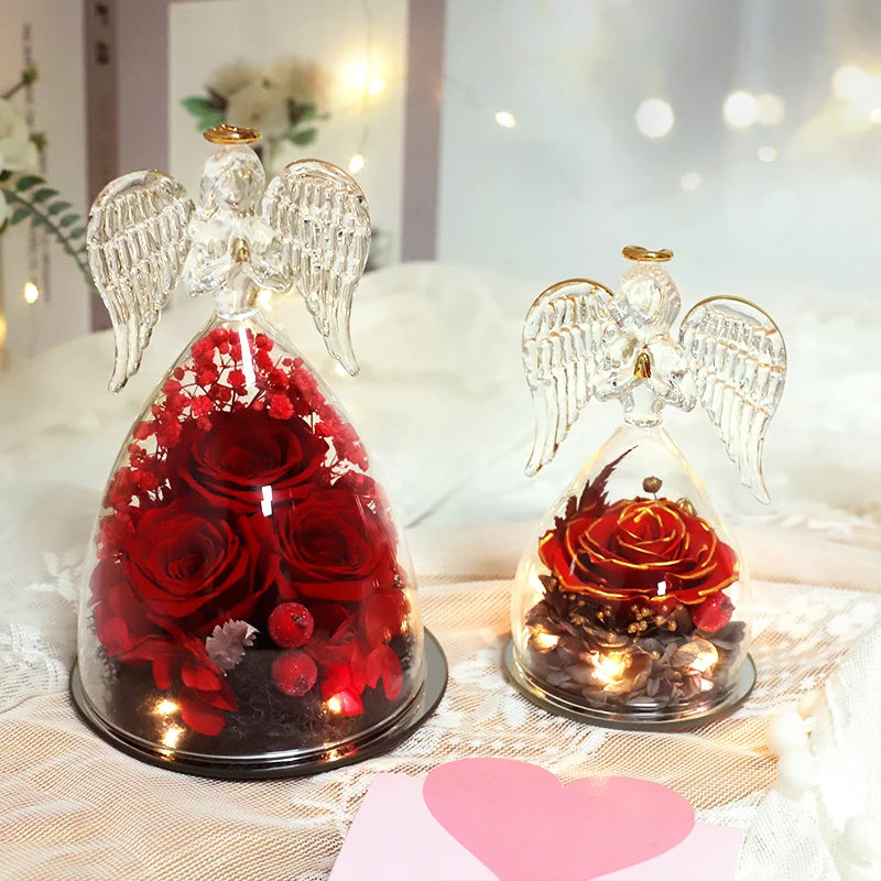Angel Rose Figurines Gifts Eternal Flowers In Glass Little Angel For Women