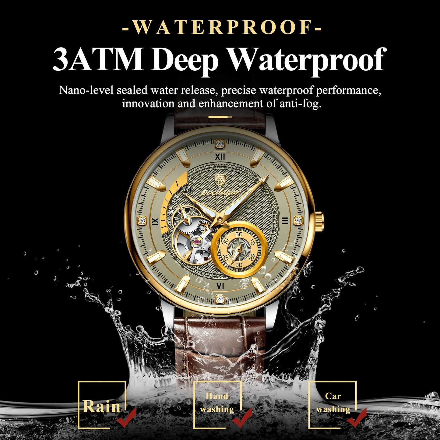 POEDAGAR Sports Luxury Men Clock Waterproof Luminous leather Man Watch