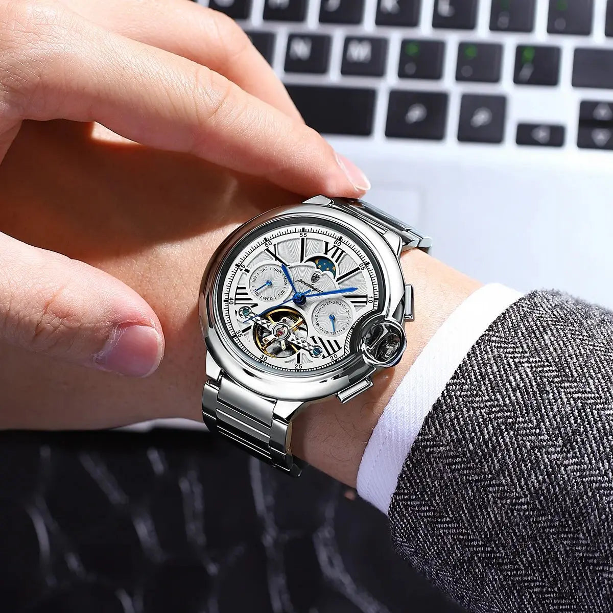 POEDAGAR Luxury Man Watch Hollow Tourbillon Automatic Mechanical Men Watch