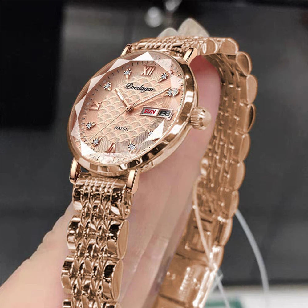 POEDAGAR Original Luxury Women Watch Week Date Waterproof Steel Woman Watch