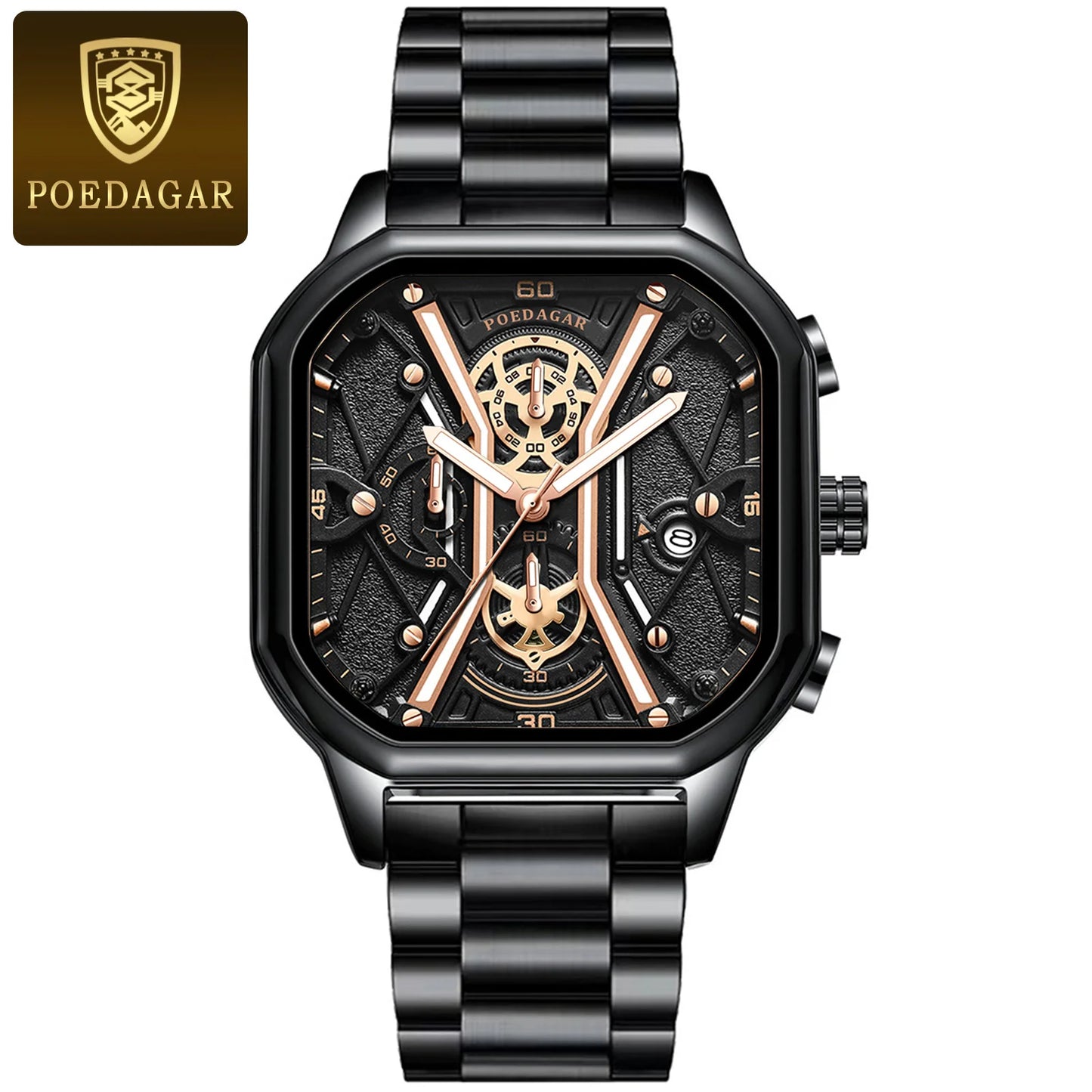 POEDAGAR Fashion Men Wristwatches Luxury Luminous Waterproof Man Watch