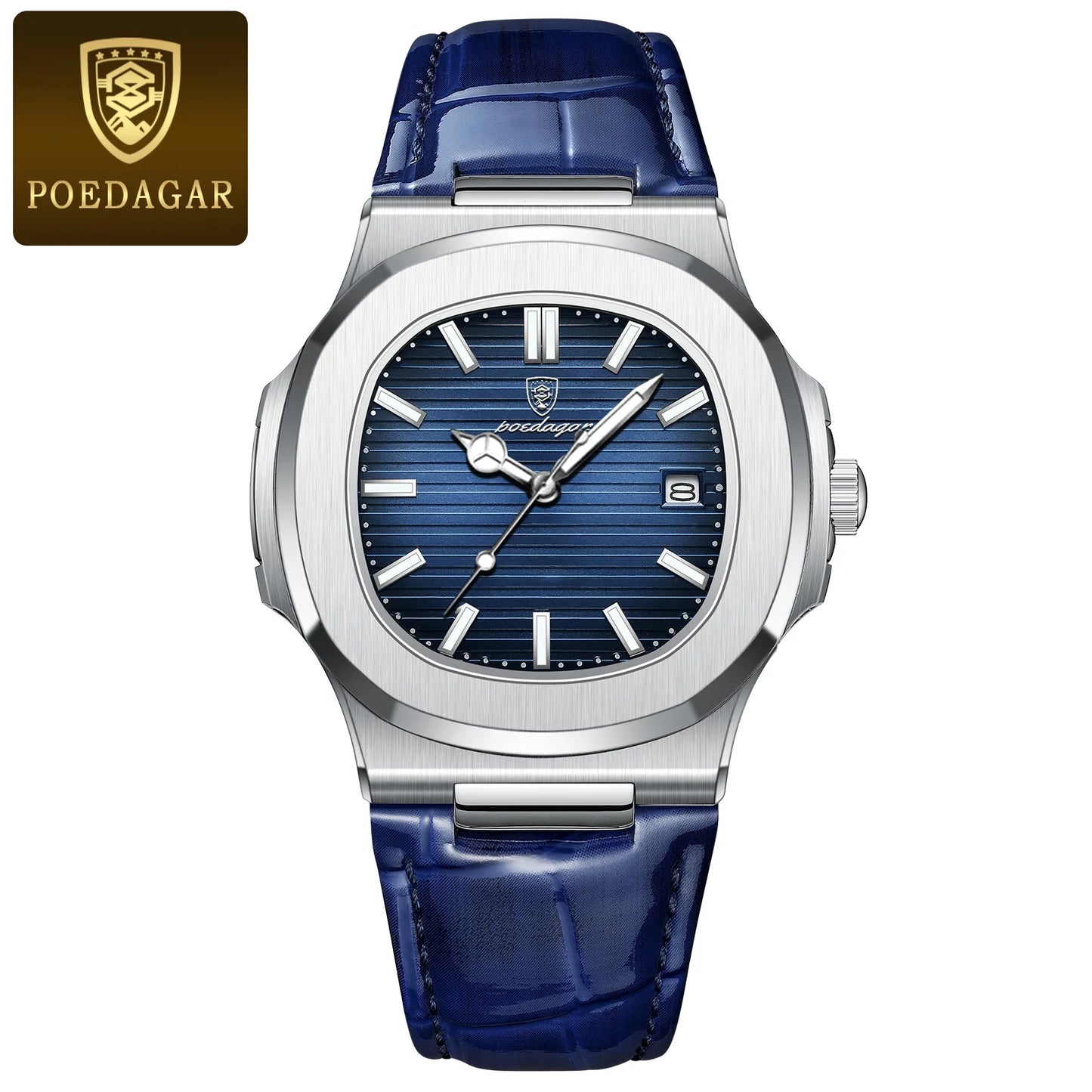 POEDAGAR Top Luxury Man Watch Date Waterproof Luminous Leather Watch