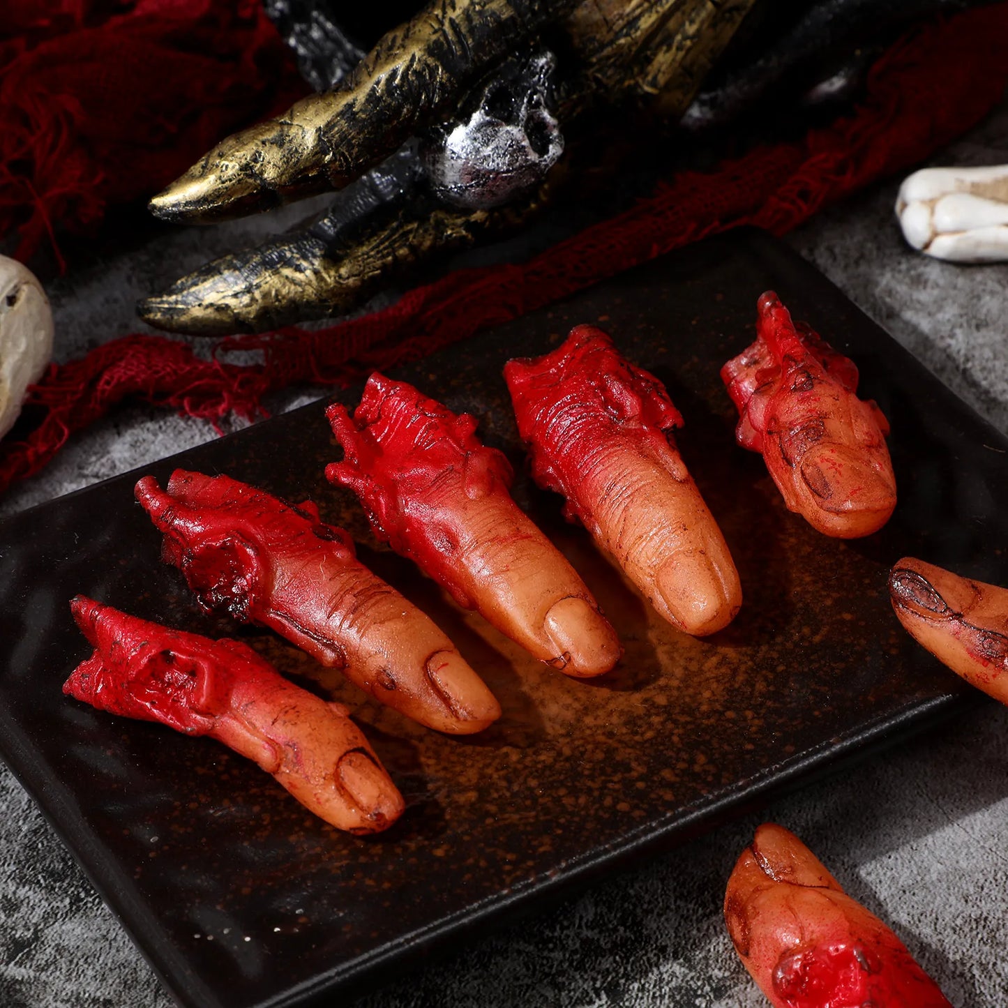 10pcs Halloween Bloody Fingers Articulated Dark Red Fake Fingers Party Prank Props
