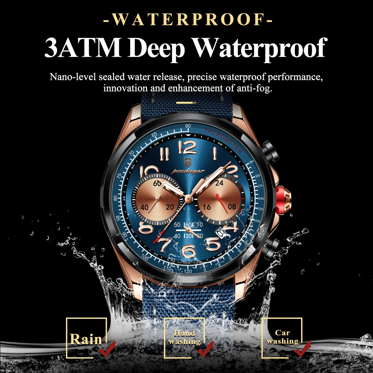 POEDAGAR Luxury Watch Men Quartz Nylon Leather Strap Man Wristwatch