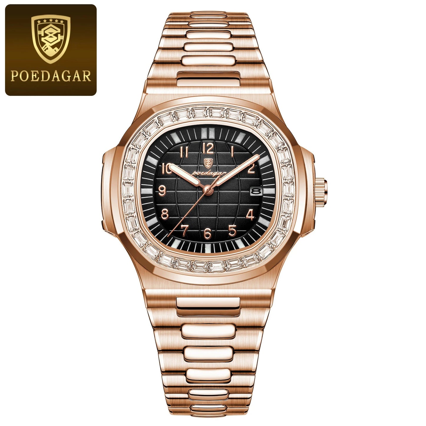 POEDAGAR Luxury Square Watches for Men Waterproof Luminous Date Man Wristwatch
