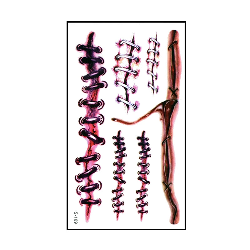 6pcs Halloween Bloody Wound Tattoo Stickers Trick Scary Waterproof Temporary Tattoo
