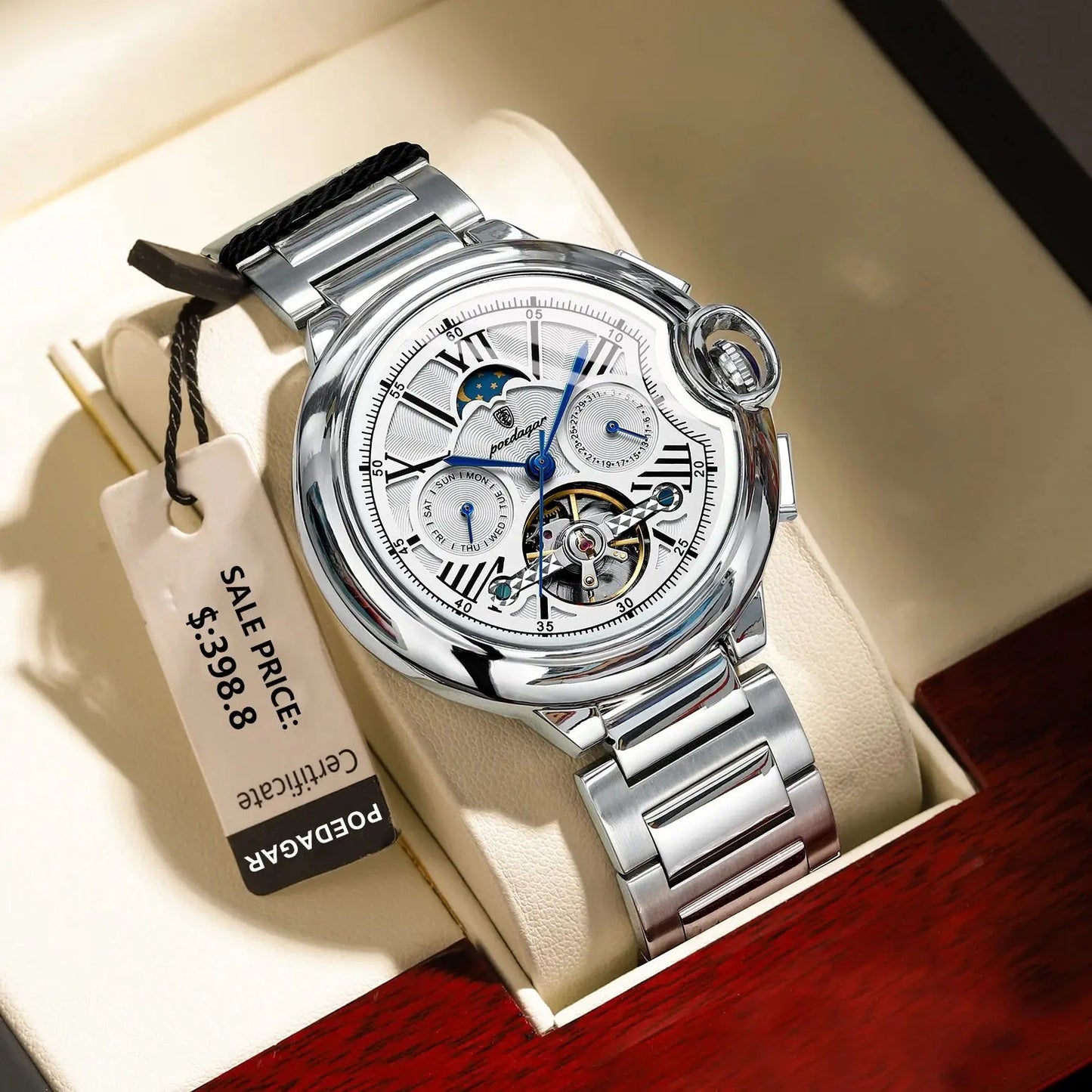 POEDAGAR Luxury Man Watch Hollow Tourbillon Automatic Mechanical Men Watch