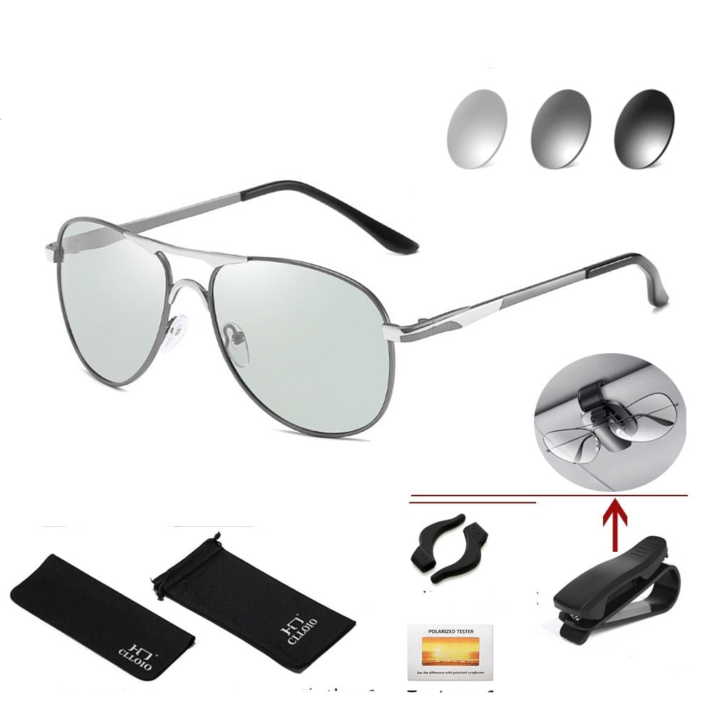 Photochromic Sunglasses Polarized Pilot Vintage Sun Glasses  Eyewear