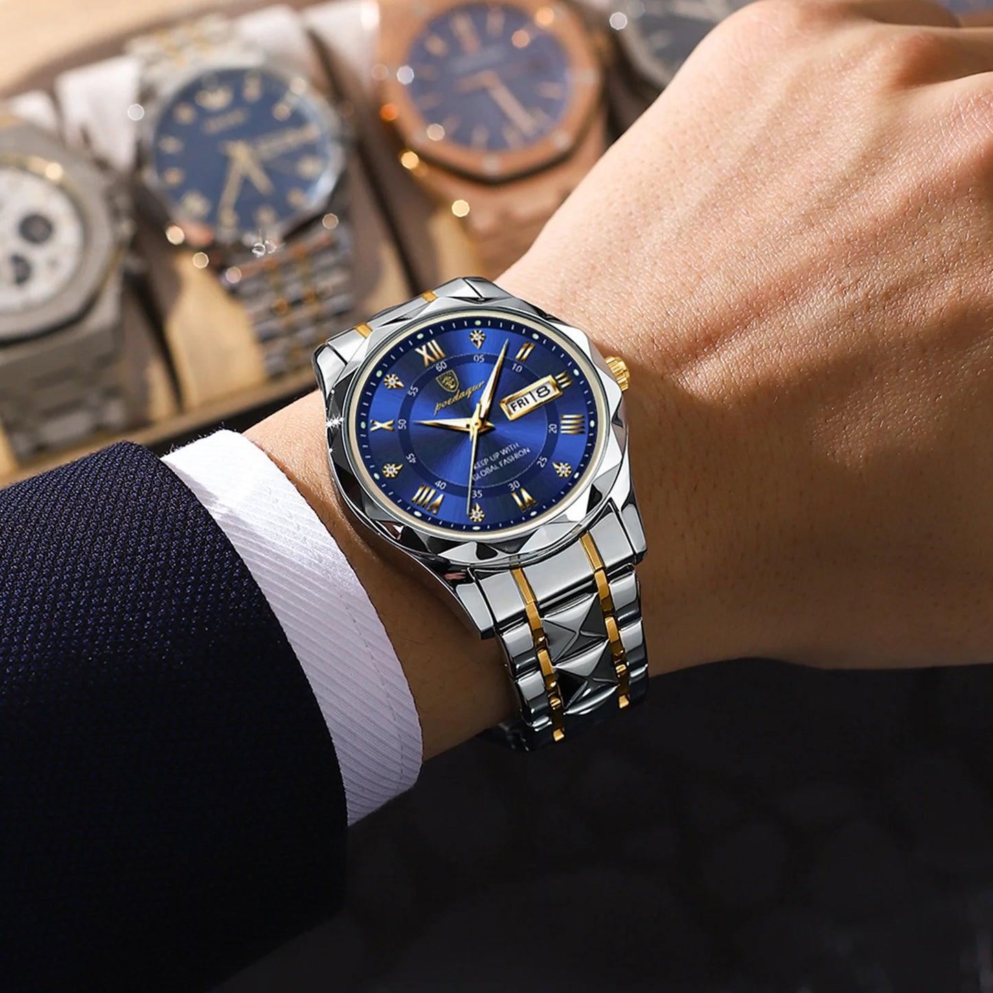 POEDAGAR Business Luxury Waterproof Stainless Steel Luminous Man Wrist watch