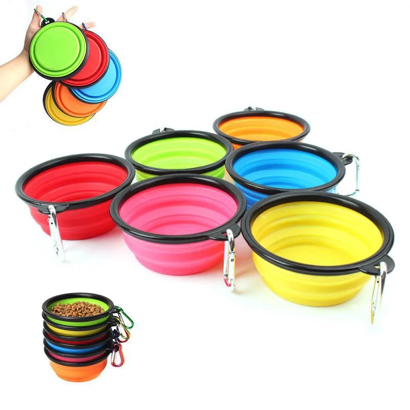 Folding Portable Dog Cat Feeder Bowl 2 In 1 Pet Dispenser Food Water Container
