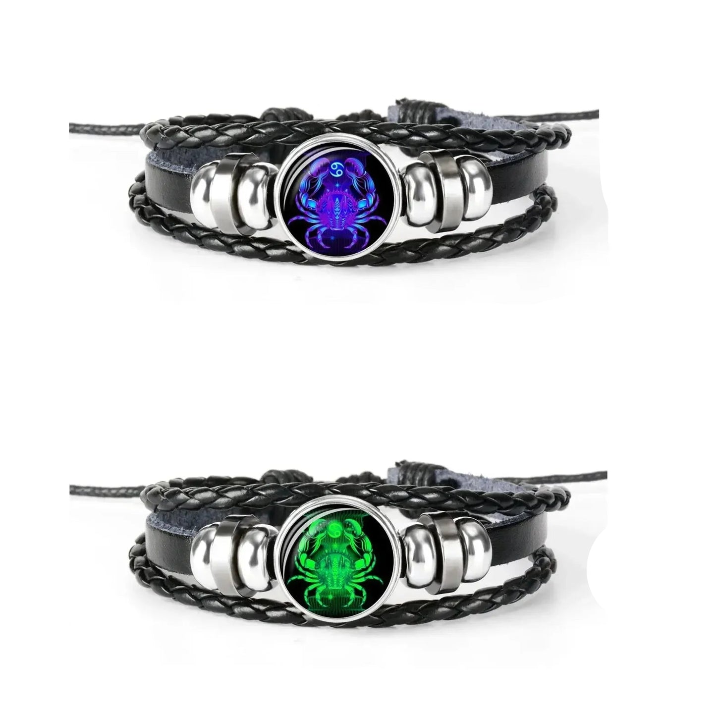 12 Constellation Zodiac Sign Black Braided Leather Bracelet
