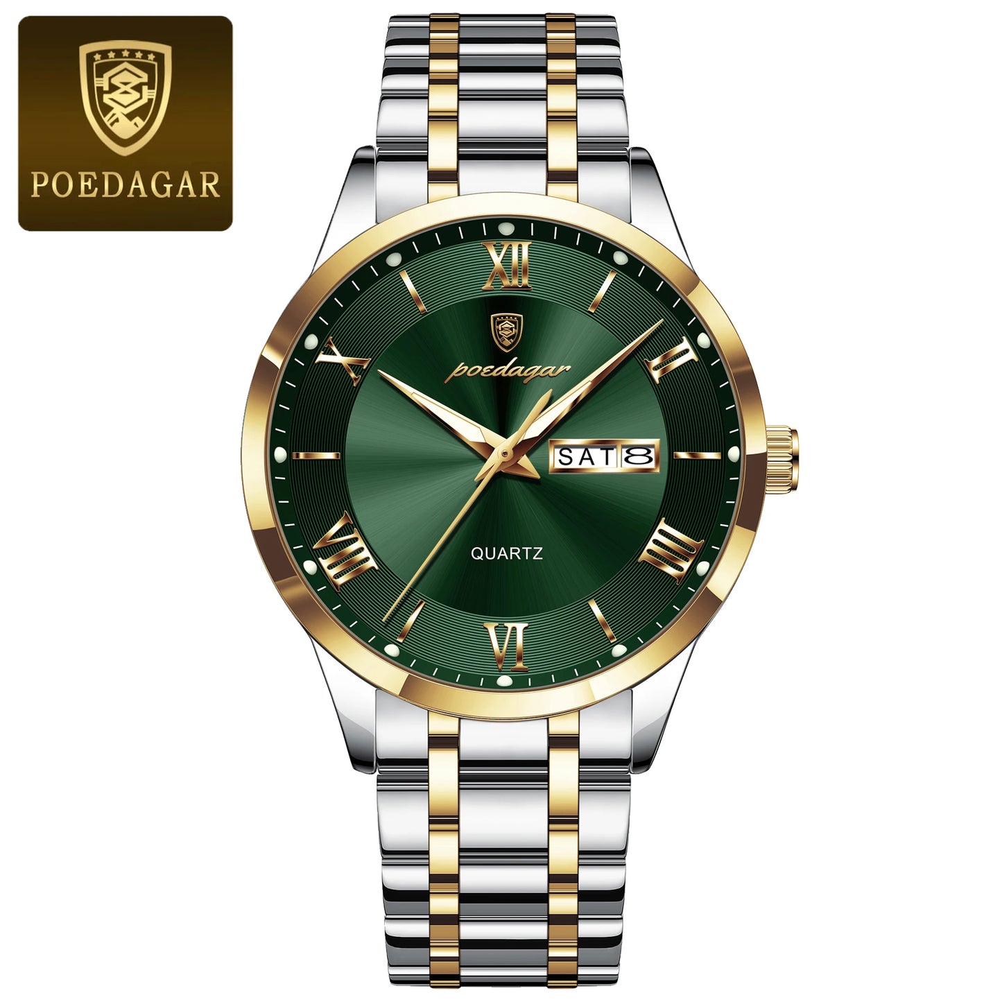 POEDAGAR Luxury Fashion Men Waterproof Luminous Date Week Man Wristwatch