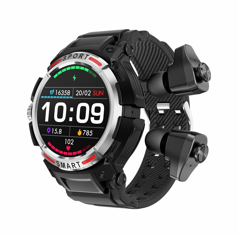 2 in 1 Men TWS Earbuds AMOLED Tracker Music Sports Fitness Smart watch