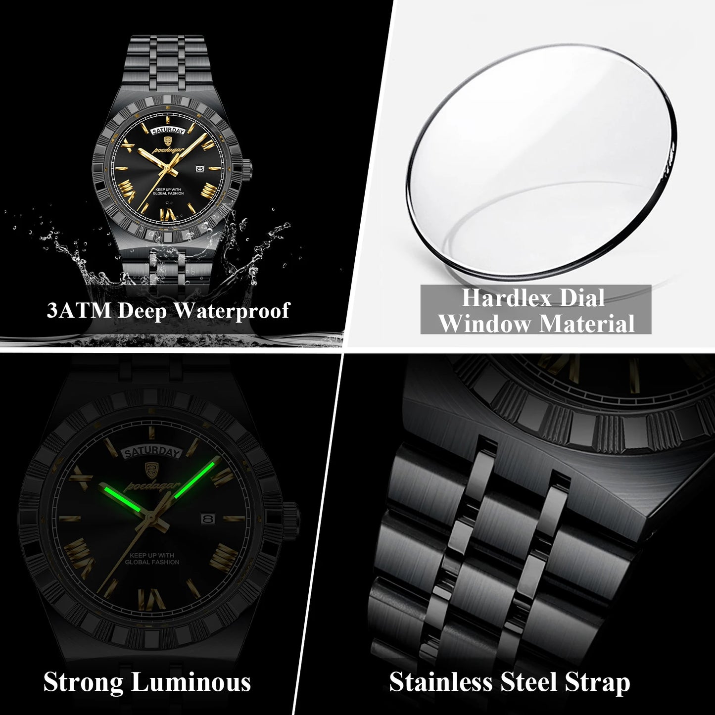 Luxury Fashion Men's Wristwatch Week Date Waterproof Luminous Man Watch