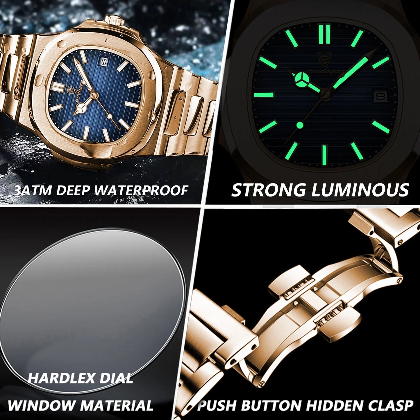 POEDAGAR Man Wristwatch Business Luxury Square Men Quartz Watch