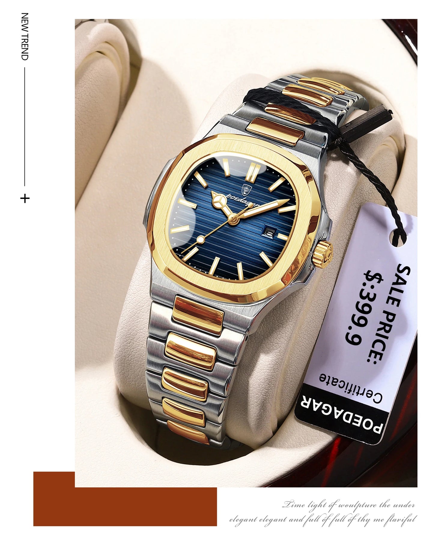 POEDAGAR Luxury Square Watch for Woman Waterproof Luminous Date Ladies Watch
