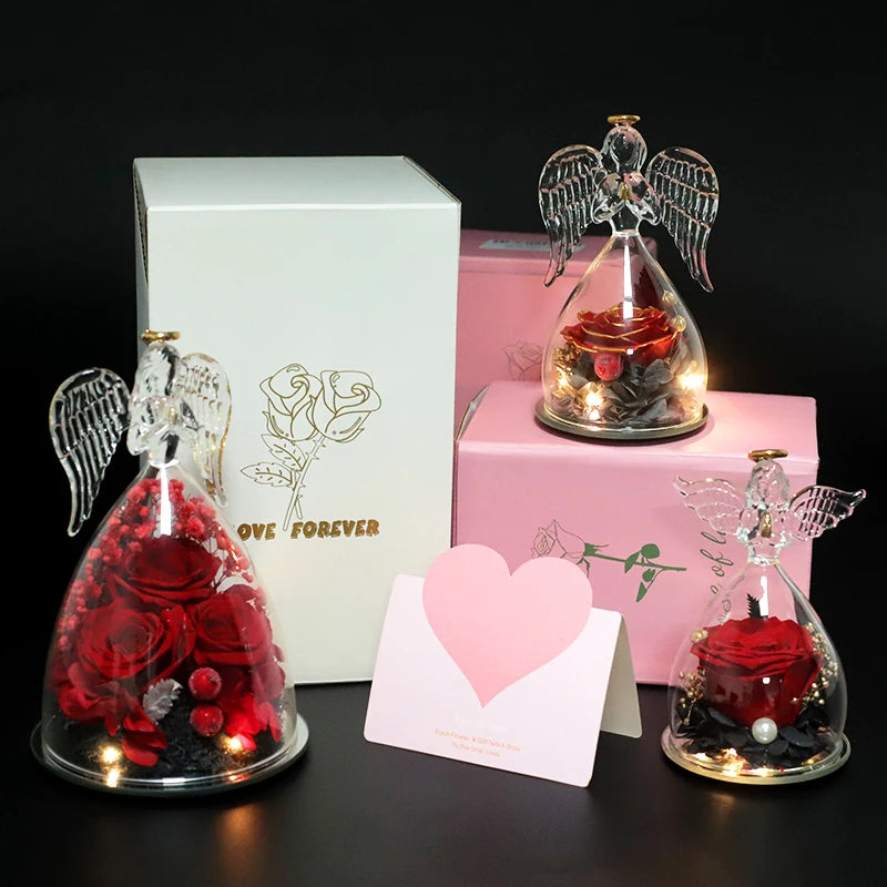 Angel Rose Figurines Gifts Eternal Flowers In Glass Little Angel For Women